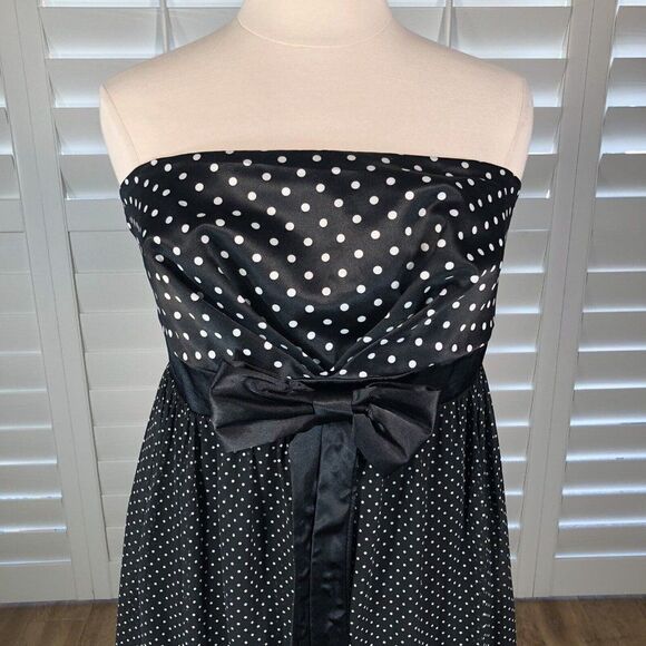 Retro Pin Up Strapless Polka Dot Dress XXL Satin Chiffon Swing Rockabilly Plus - Picture 10 of 10